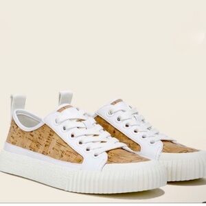 Veronica Beard Parise Leather Trim Cork Sneakers Low Top Lace Up size 10M EUC